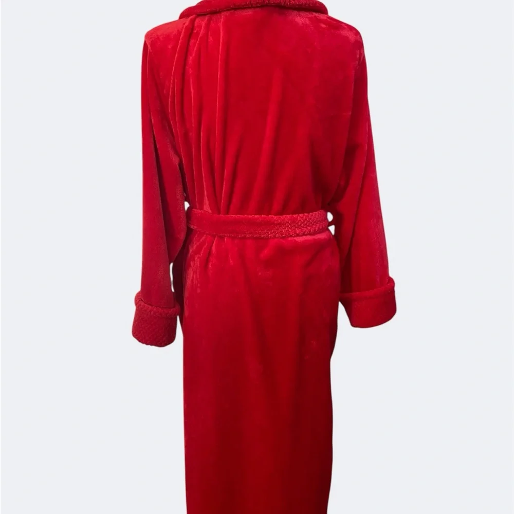 Red Luxurious Plush Faux Fur Belted Bathrobe Lounge Soft Sexy Spa Day Pamper